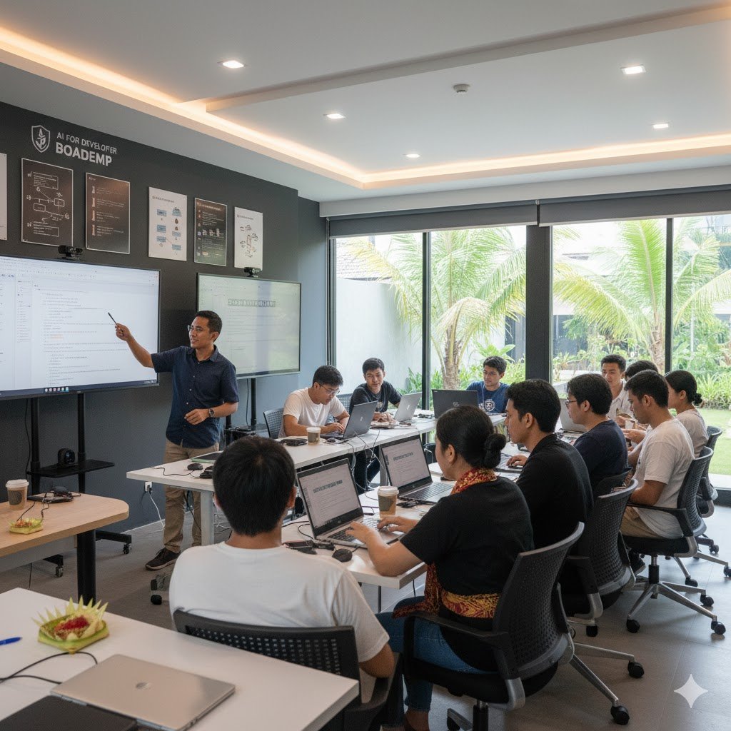 Pembelajaran AI di Bali IT Academy — siswa berlatih membuat sistem generatif dengan Python.