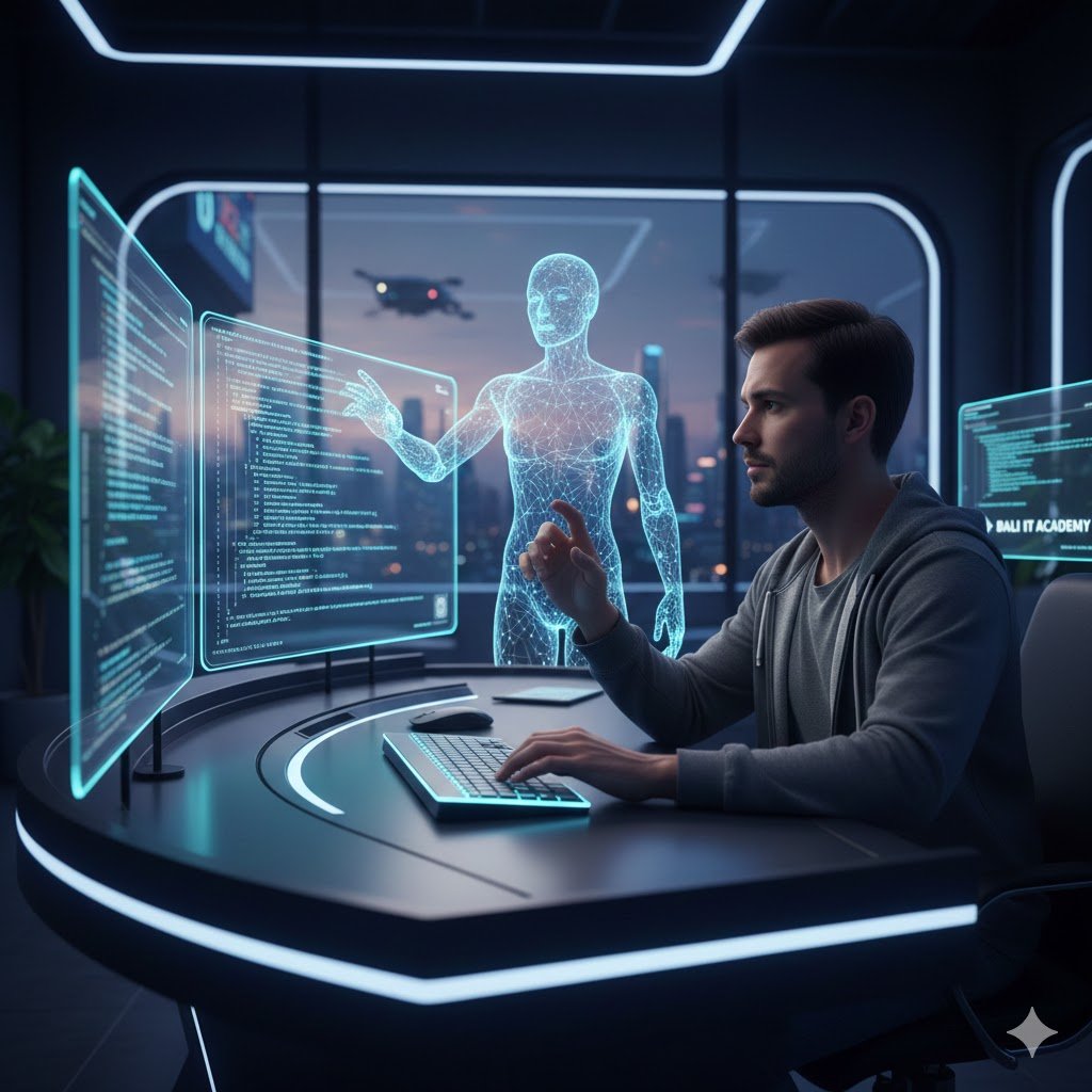 Ilustrasi AI membantu proses penulisan kode oleh developer.